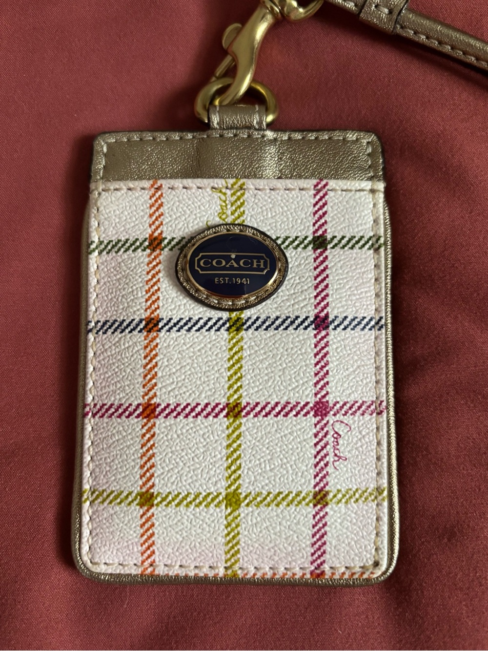 Coach Metallic Gold Trim ID Window with Magenta Insert - Picture 5 of 8